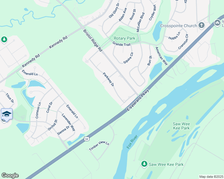 map of restaurants, bars, coffee shops, grocery stores, and more near 33 Parkway Drive in Yorkville