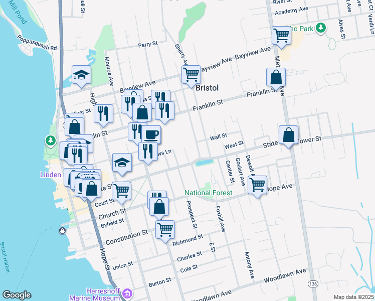 map of restaurants, bars, coffee shops, grocery stores, and more near 13 Easterbrooks Avenue in Bristol