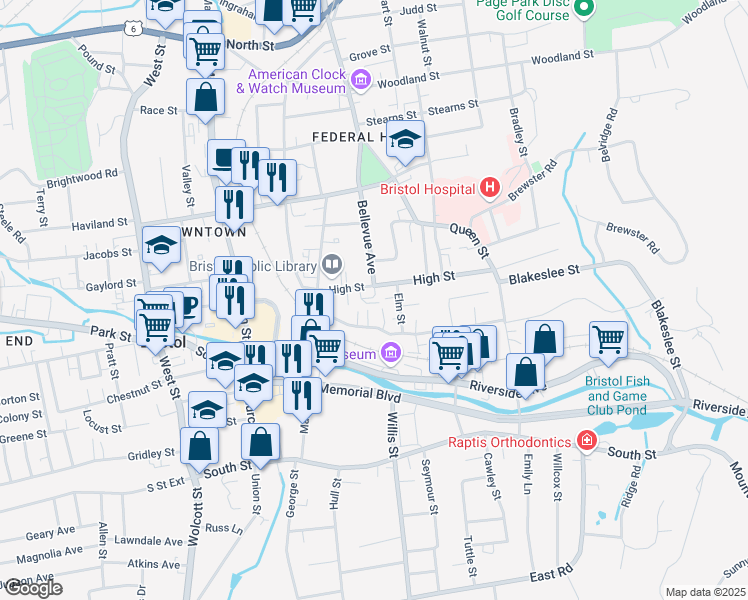 map of restaurants, bars, coffee shops, grocery stores, and more near 60 High Street in Bristol