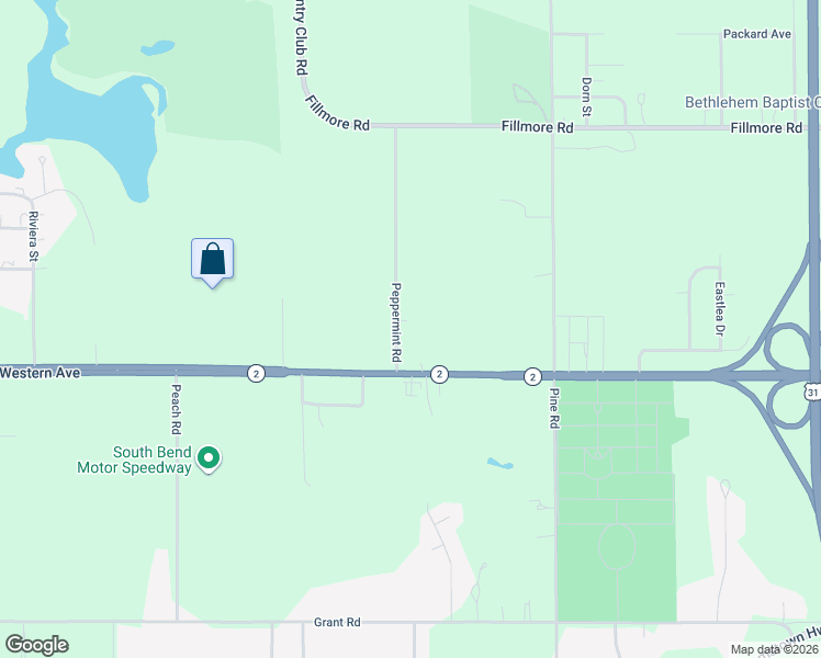 map of restaurants, bars, coffee shops, grocery stores, and more near 56404 Peppermint Road in South Bend