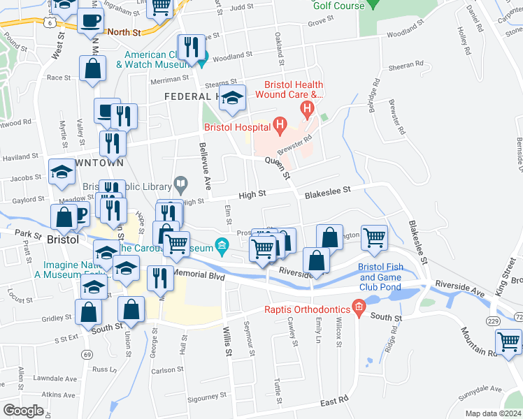 map of restaurants, bars, coffee shops, grocery stores, and more near 39 Munchausen Avenue in Bristol