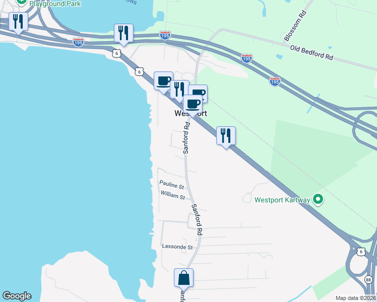 map of restaurants, bars, coffee shops, grocery stores, and more near 12 Dionne Street in Westport