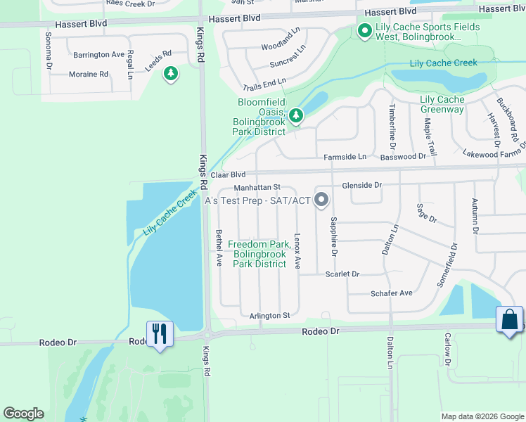 map of restaurants, bars, coffee shops, grocery stores, and more near 737 Belvedere Boulevard in Bolingbrook