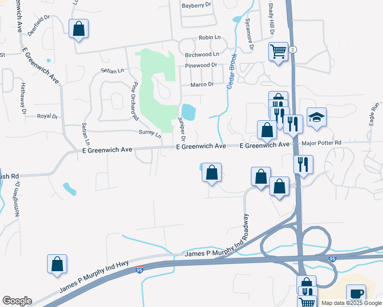 map of restaurants, bars, coffee shops, grocery stores, and more near 489 East Greenwich Avenue in West Warwick