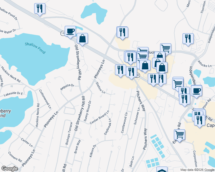 map of restaurants, bars, coffee shops, grocery stores, and more near 17 Camrose Court in Barnstable
