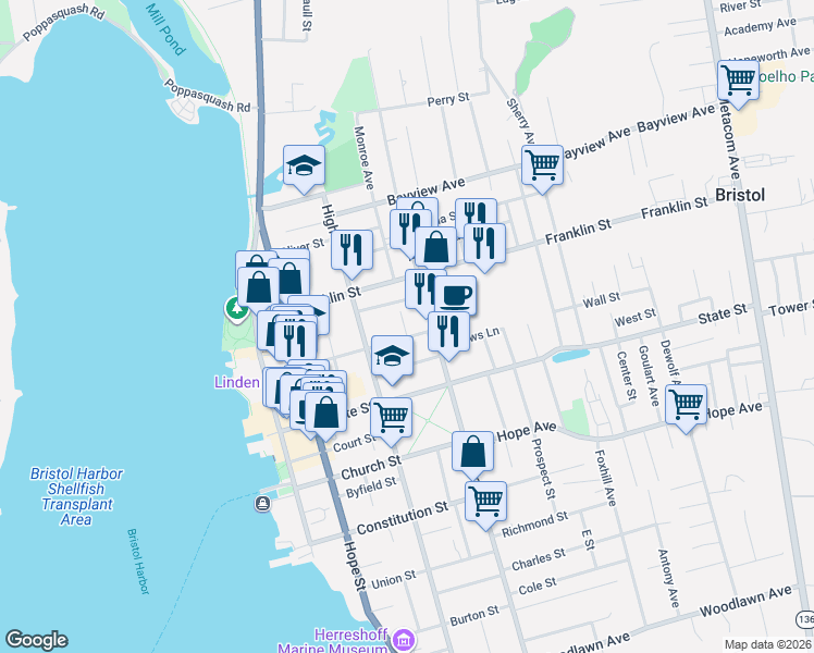 map of restaurants, bars, coffee shops, grocery stores, and more near 163 Bradford Street in Bristol