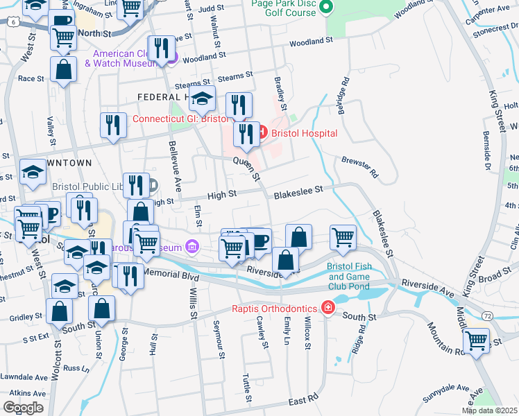 map of restaurants, bars, coffee shops, grocery stores, and more near 54 Bartholomew Street in Bristol