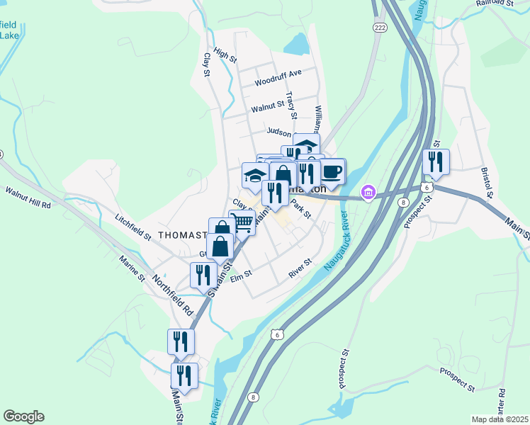 map of restaurants, bars, coffee shops, grocery stores, and more near South Main Street in Thomaston