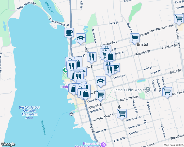 map of restaurants, bars, coffee shops, grocery stores, and more near 34 Central Street in Bristol