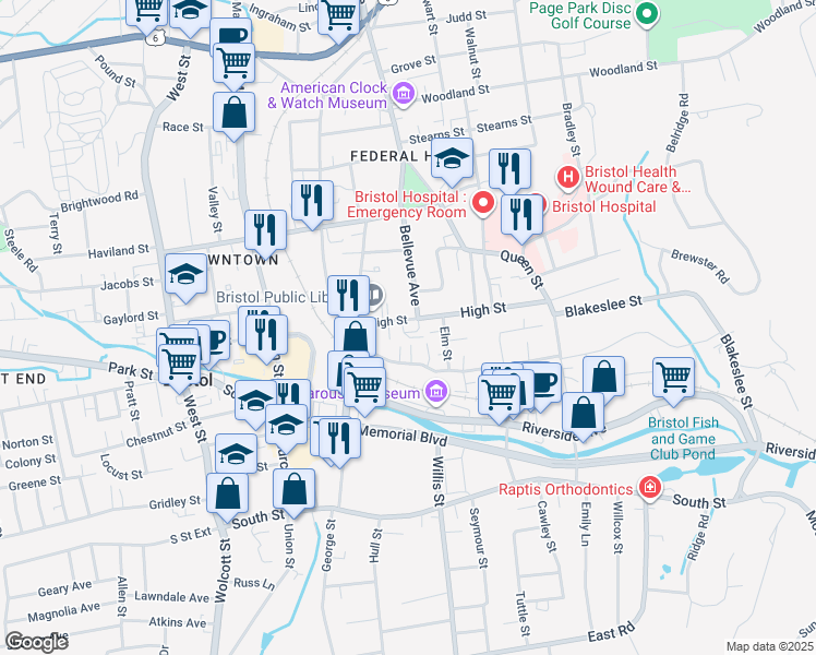 map of restaurants, bars, coffee shops, grocery stores, and more near 60 High Street in Bristol