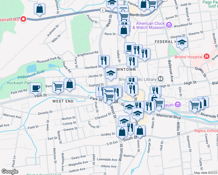 map of restaurants, bars, coffee shops, grocery stores, and more near 206 West Street in Bristol