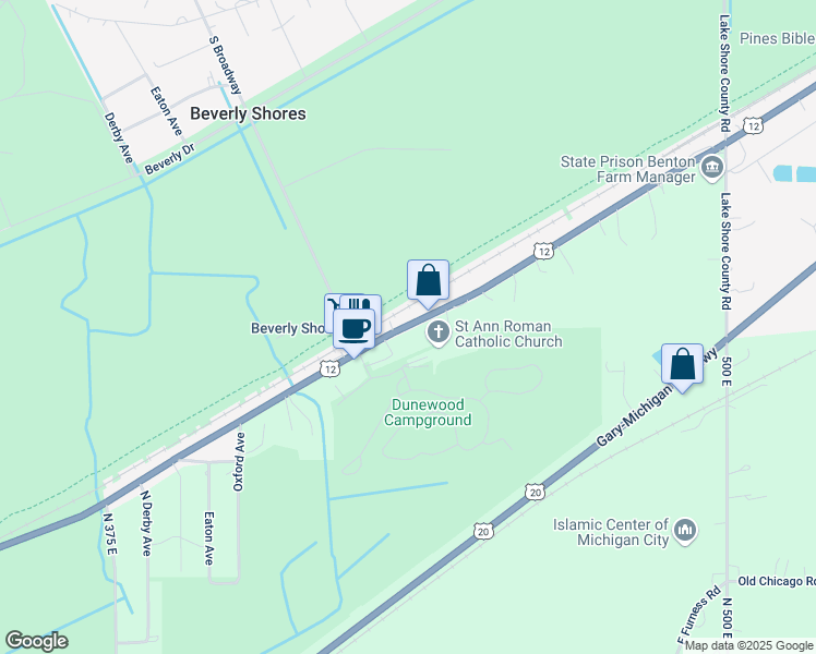 map of restaurants, bars, coffee shops, grocery stores, and more near 4950 East U.S. 12 in Chesterton
