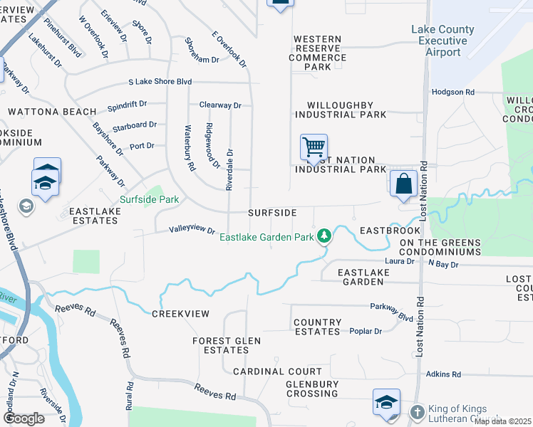 map of restaurants, bars, coffee shops, grocery stores, and more near 552 Saint Lawrence Boulevard in Eastlake
