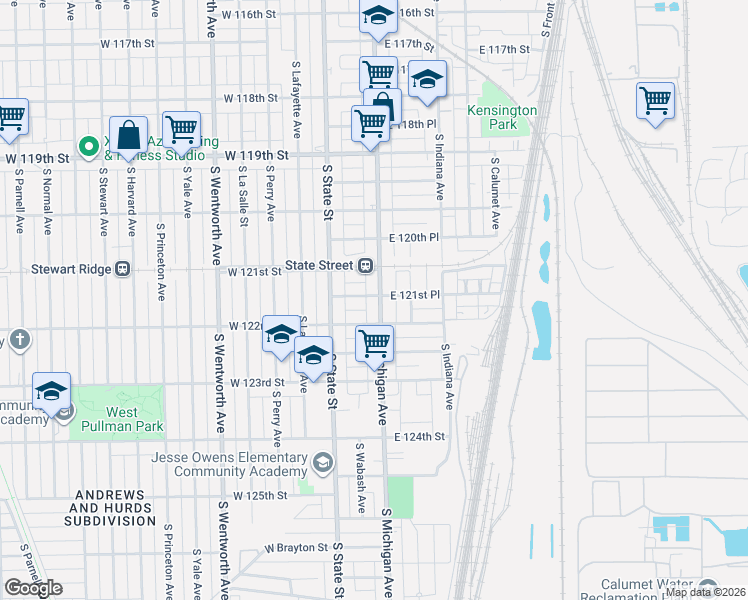 map of restaurants, bars, coffee shops, grocery stores, and more near 36 East 122nd Street in Chicago