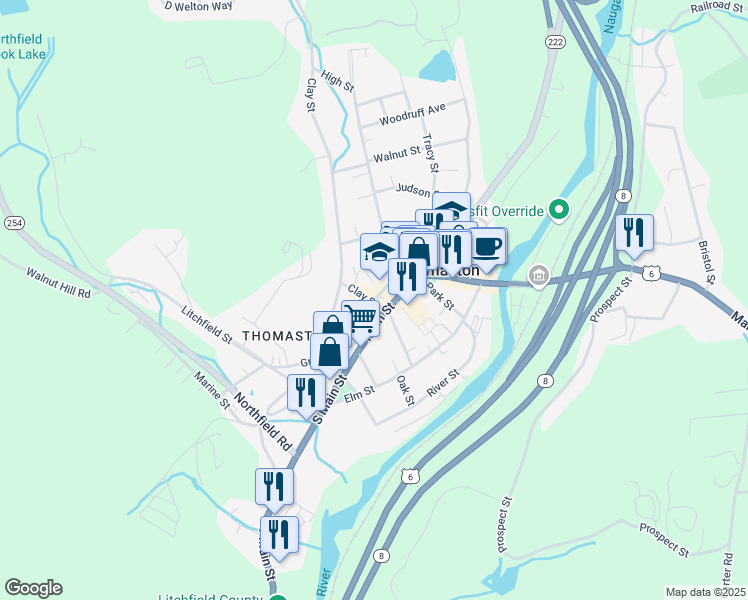 map of restaurants, bars, coffee shops, grocery stores, and more near 1 Thomas Avenue in Thomaston