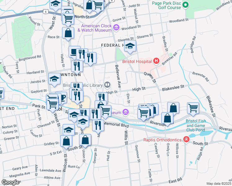 map of restaurants, bars, coffee shops, grocery stores, and more near 60 High Street in Bristol
