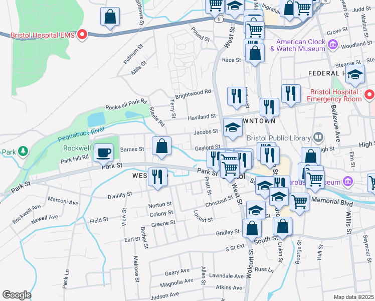 map of restaurants, bars, coffee shops, grocery stores, and more near 55 Gaylord Street in Bristol
