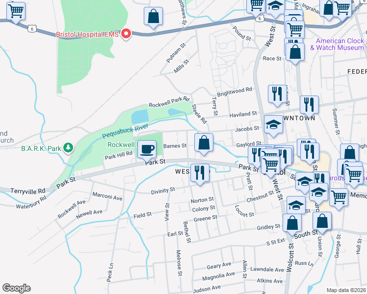 map of restaurants, bars, coffee shops, grocery stores, and more near 77 Tulip Street in Bristol