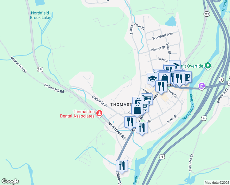 map of restaurants, bars, coffee shops, grocery stores, and more near 20 Gilbert Street in Thomaston
