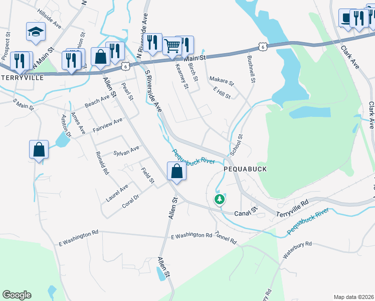 map of restaurants, bars, coffee shops, grocery stores, and more near 100 South Riverside Avenue in Plymouth