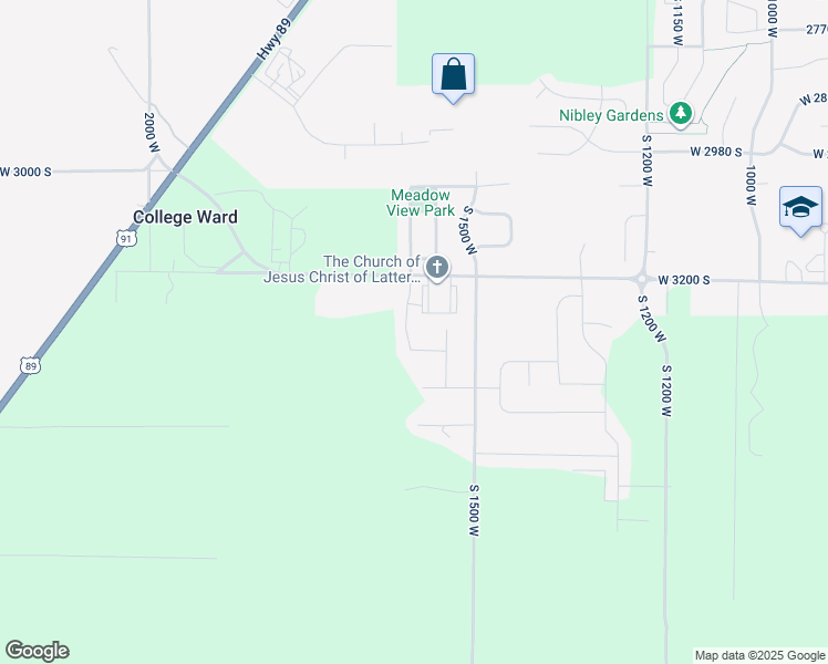 map of restaurants, bars, coffee shops, grocery stores, and more near 3276 South 1600 West in Nibley