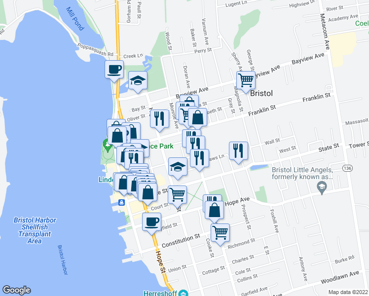 map of restaurants, bars, coffee shops, grocery stores, and more near 9 Murphy Avenue in Bristol