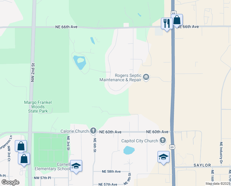 map of restaurants, bars, coffee shops, grocery stores, and more near 6225 Northeast 9th Court in Des Moines