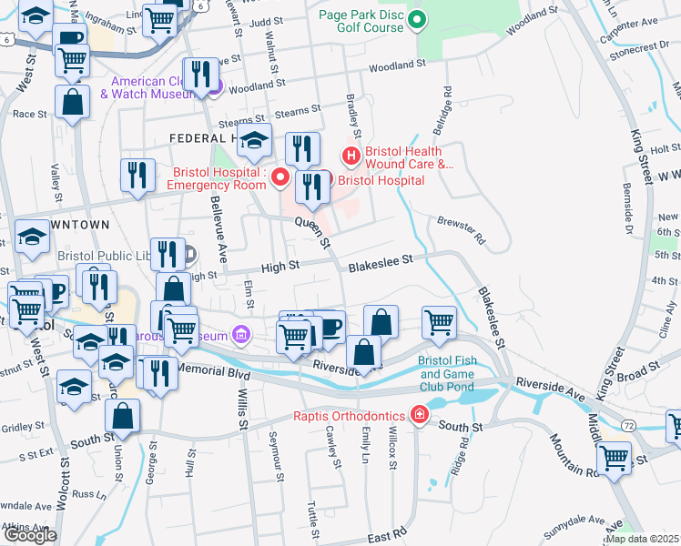 map of restaurants, bars, coffee shops, grocery stores, and more near 279 Queen Street in Bristol