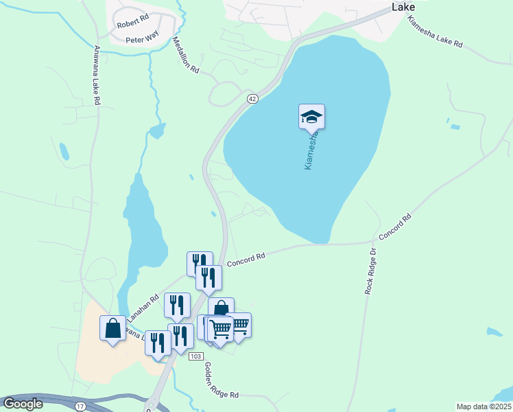 map of restaurants, bars, coffee shops, grocery stores, and more near 55 Krier Lane in Kiamesha Lake