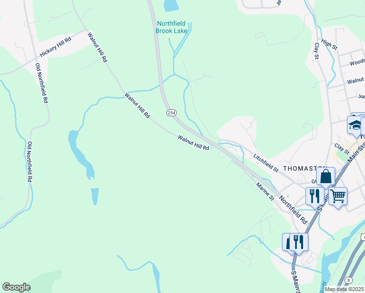 map of restaurants, bars, coffee shops, grocery stores, and more near 143 Walnut Hill Road in Thomaston