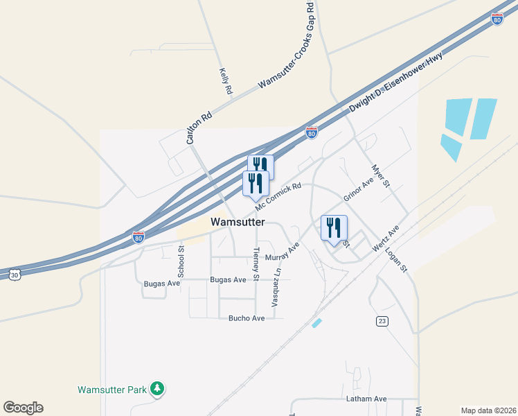 map of restaurants, bars, coffee shops, grocery stores, and more near Mc Cormick Road in Wamsutter