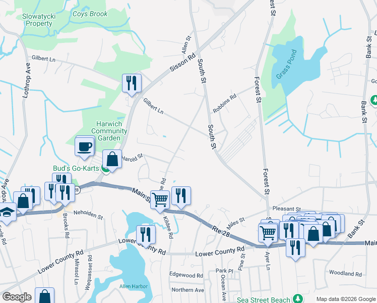 map of restaurants, bars, coffee shops, grocery stores, and more near 10 Notre Dame Avenue in Harwich