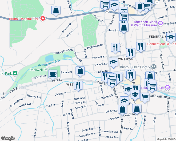 map of restaurants, bars, coffee shops, grocery stores, and more near 122 Park Street in Bristol
