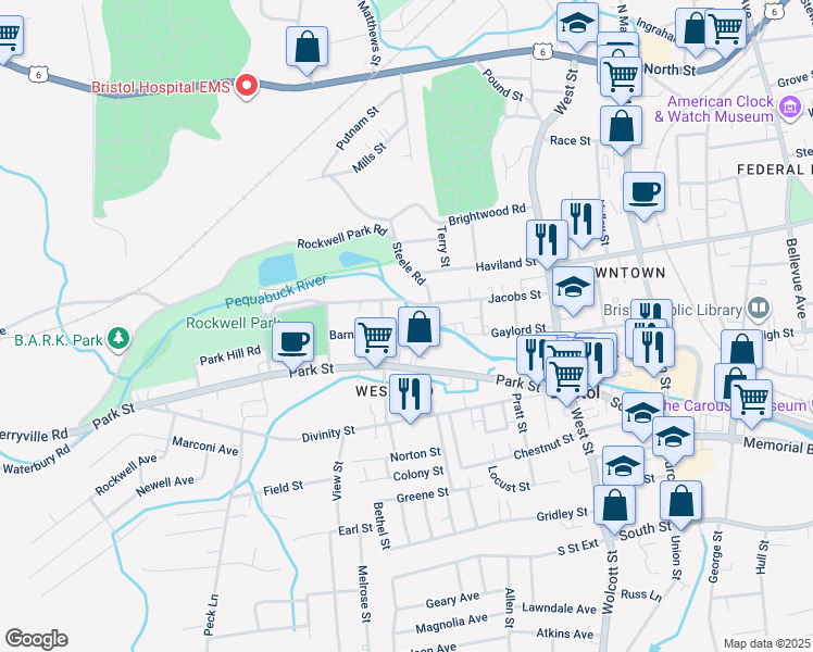 map of restaurants, bars, coffee shops, grocery stores, and more near 142 Park Street in Bristol