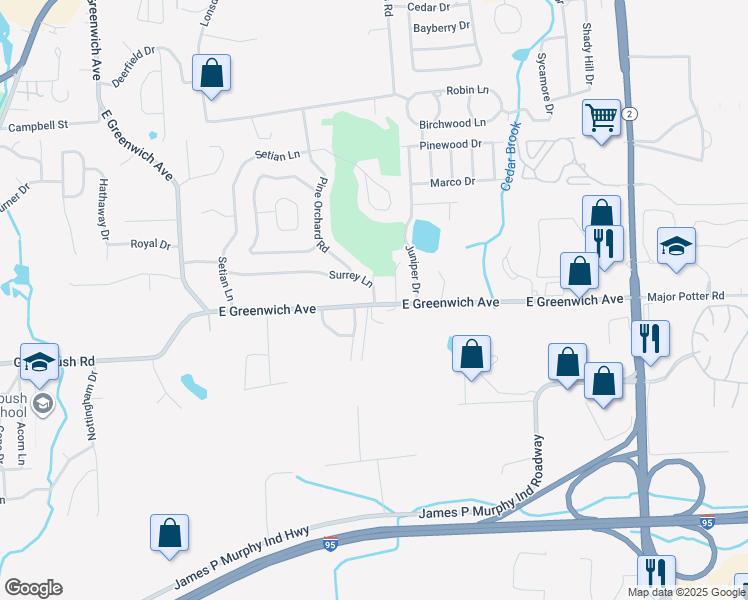 map of restaurants, bars, coffee shops, grocery stores, and more near 459 East Greenwich Avenue in West Warwick