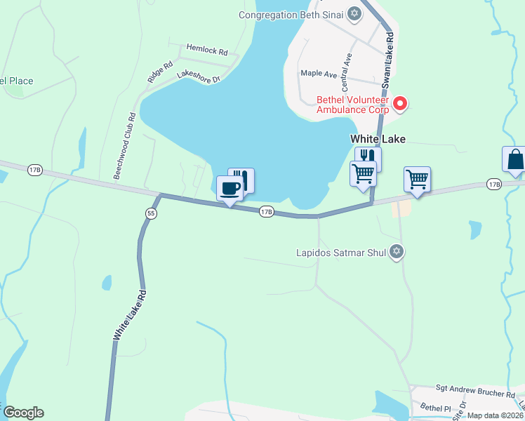 map of restaurants, bars, coffee shops, grocery stores, and more near 1554 Co Road 117 in White Lake