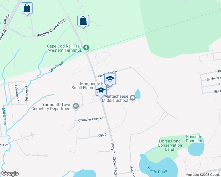 map of restaurants, bars, coffee shops, grocery stores, and more near 440 Higgins Crowell Road in Yarmouth