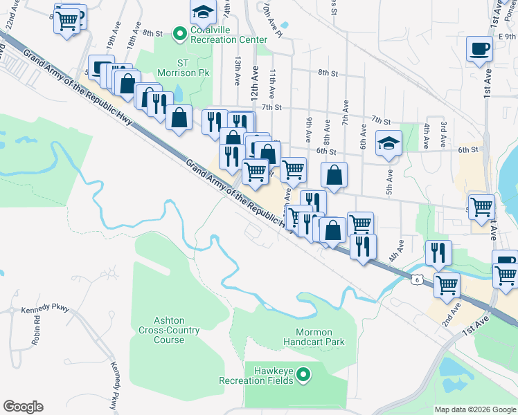 map of restaurants, bars, coffee shops, grocery stores, and more near 1015 2nd St in Coralville