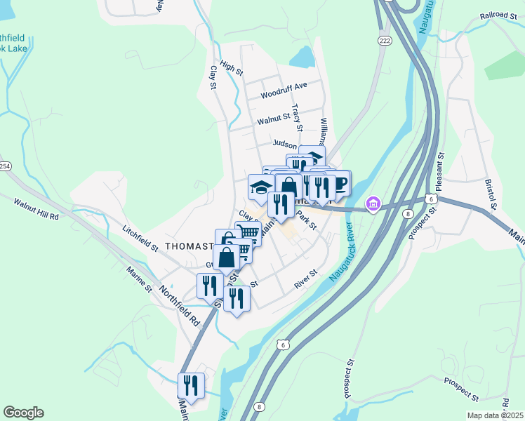 map of restaurants, bars, coffee shops, grocery stores, and more near 1 Thomas Avenue in Thomaston
