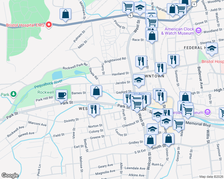 map of restaurants, bars, coffee shops, grocery stores, and more near 63 Jacobs Street in Bristol