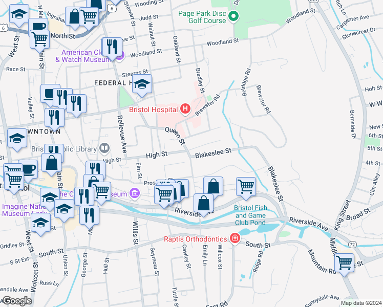 map of restaurants, bars, coffee shops, grocery stores, and more near 221 High Street in Bristol