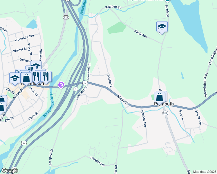 map of restaurants, bars, coffee shops, grocery stores, and more near 30 Bristol Street in Thomaston
