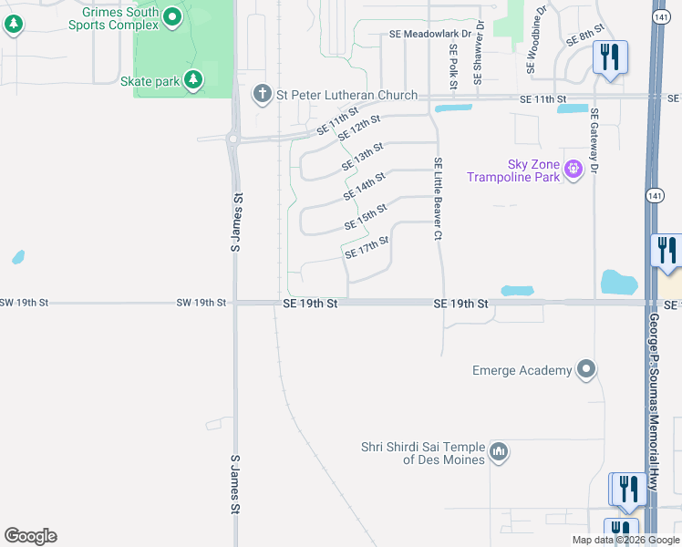 map of restaurants, bars, coffee shops, grocery stores, and more near 504 Southeast 17th Street in Grimes