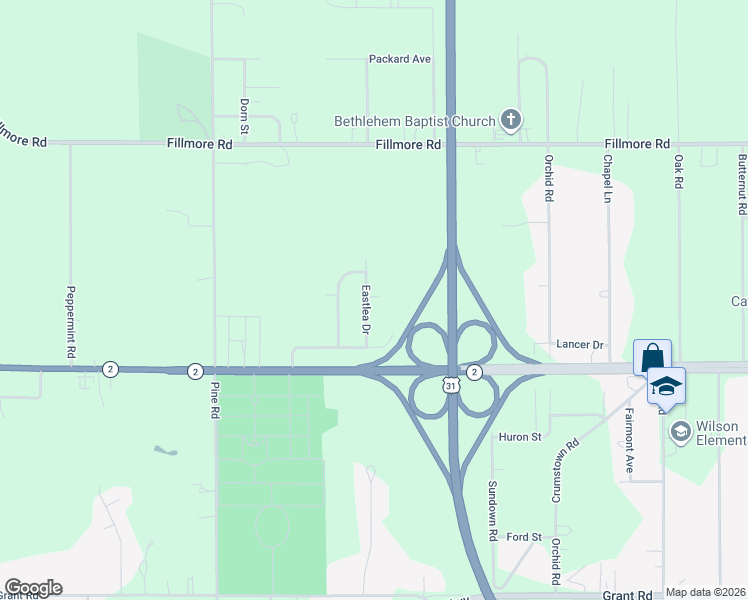 map of restaurants, bars, coffee shops, grocery stores, and more near 56410 Eastlea Drive in South Bend