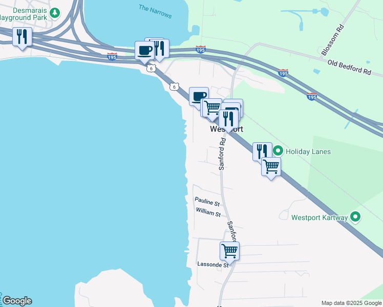 map of restaurants, bars, coffee shops, grocery stores, and more near 49 Borden Street in Westport