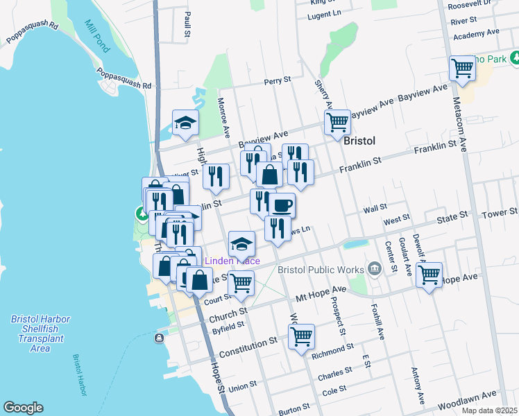 map of restaurants, bars, coffee shops, grocery stores, and more near 529 Wood Street in Bristol
