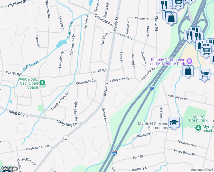 map of restaurants, bars, coffee shops, grocery stores, and more near 59 Valley View Drive in Rocky Hill