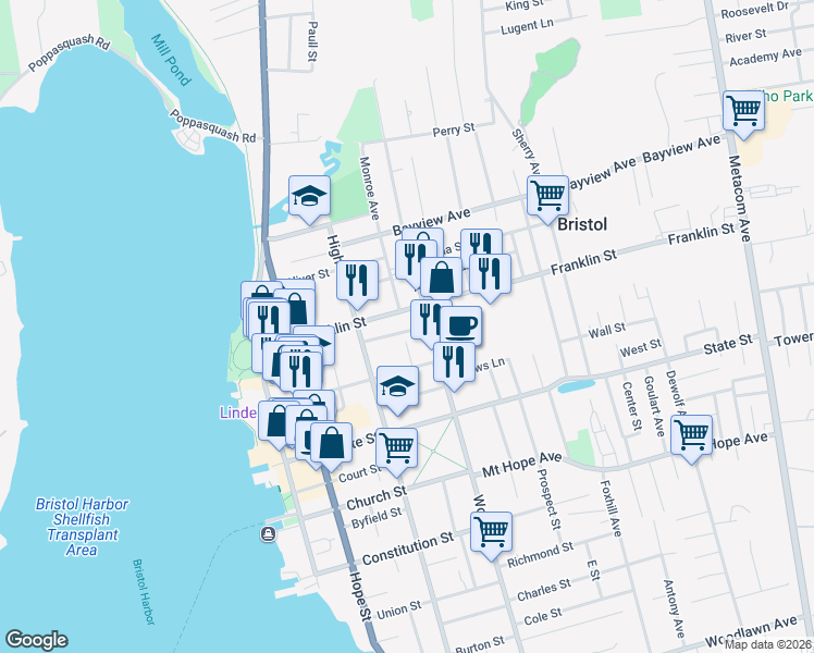 map of restaurants, bars, coffee shops, grocery stores, and more near 529 Wood Street in Bristol
