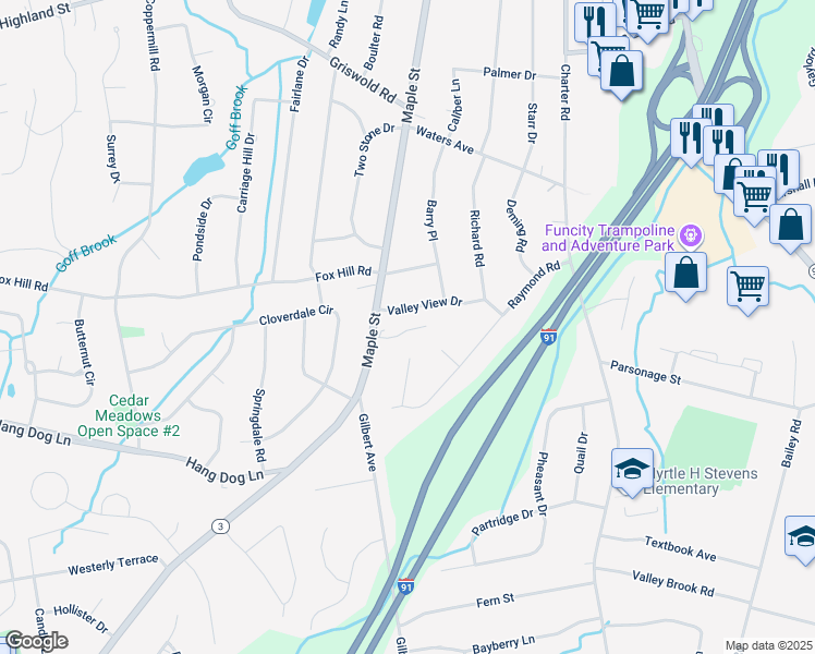 map of restaurants, bars, coffee shops, grocery stores, and more near 59 Valley View Drive in Rocky Hill