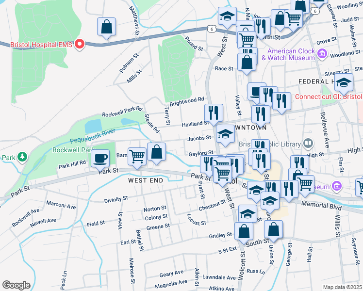 map of restaurants, bars, coffee shops, grocery stores, and more near 63 Jacobs Street in Bristol